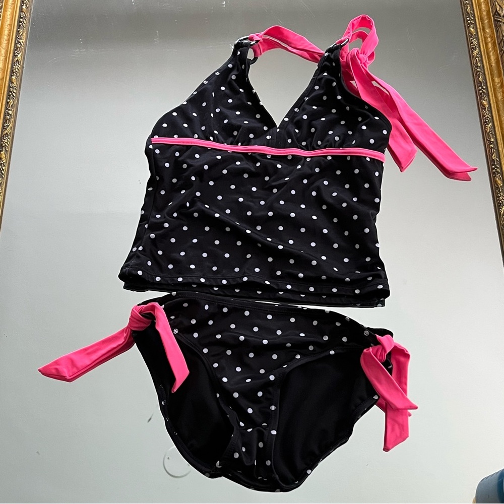 Justice Swimsuit Two Piece Halter Style Top Bikini Dotted Girl Size Med/Large 14